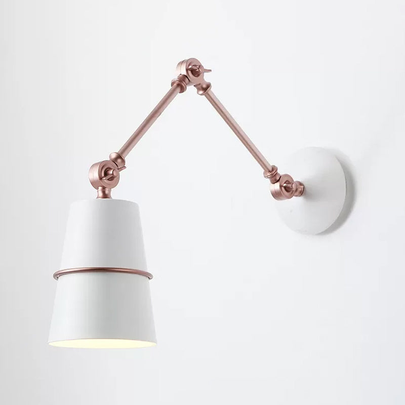 1-Licht Kegel Schatten Wandlampe Nordic Schwarz/Weiß Metall Schwenkarm Wandmontierte Leseleuchte für Schlafzimmer