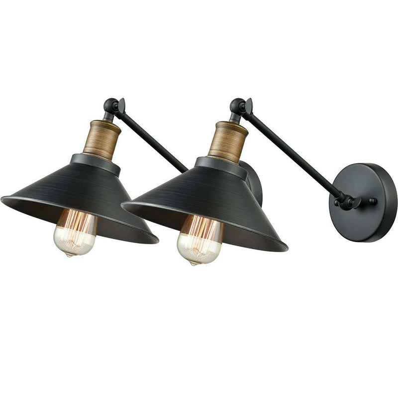 Frendorf | Kegelvormige Schaduw Badkamer Wandlamp Landelijk Metaal 1/2-Licht Zwarte en Messing Wandgemonteerde Lamp met Draaipatent