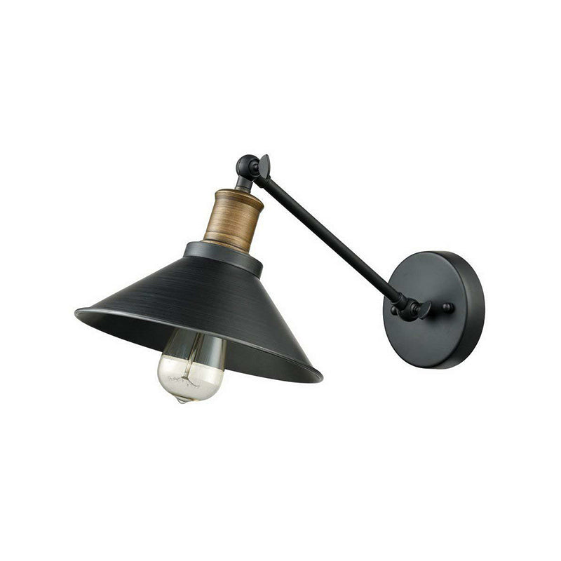 Frendorf | Kegelvormige Schaduw Badkamer Wandlamp Landelijk Metaal 1/2-Licht Zwarte en Messing Wandgemonteerde Lamp met Draaipatent