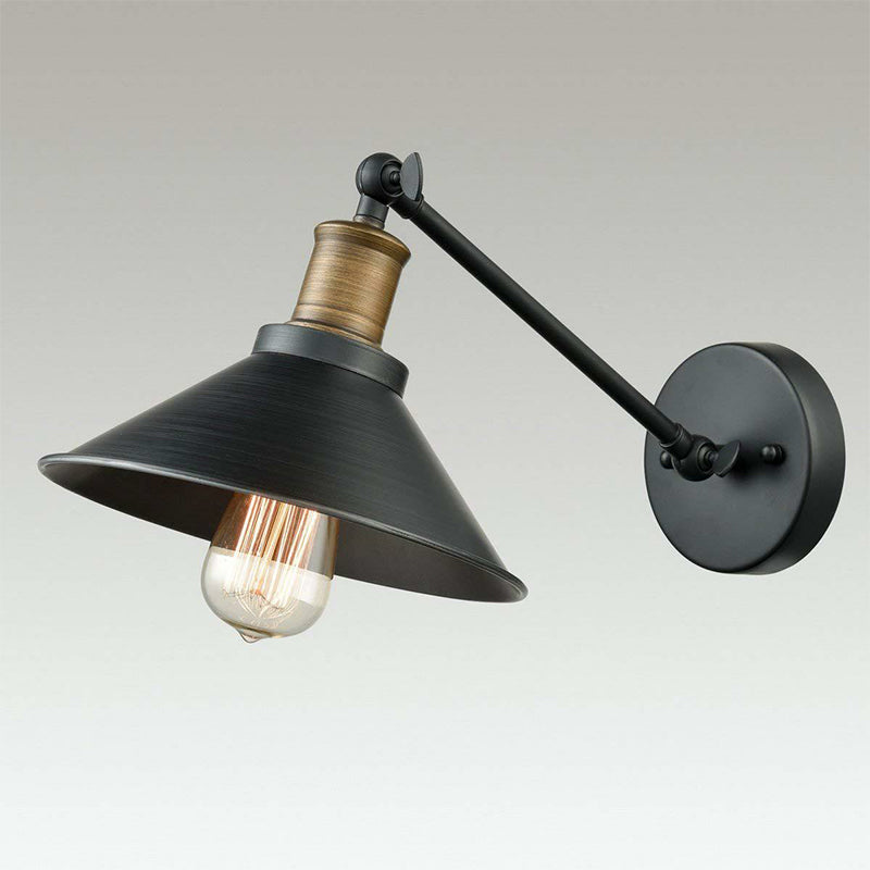 Frendorf | Kegelvormige Schaduw Badkamer Wandlamp Landelijk Metaal 1/2-Licht Zwarte en Messing Wandgemonteerde Lamp met Draaipatent