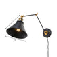 Frendorf | Iron Black Finish Reading Wall Lamp Roll-Edge Conical Single Industrial Plug/Plug-less Wandverlichting met Swingarm