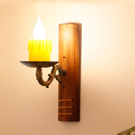 Frendorf | Braune rechteckige Wandleuchte Cottage Bambus 1 Glühbirne Wohnzimmer Wandleuchte mit flammloser Kerze