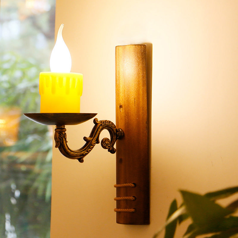 Frendorf | Braune rechteckige Wandleuchte Cottage Bambus 1 Glühbirne Wohnzimmer Wandleuchte mit flammloser Kerze