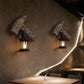 Frendorf | 1-Light Lantern Wandleuchtenkit Landschaft Braun Klarglas Wandhängelampe mit rechteckiger/semikreisförmiger Holzrückplatte