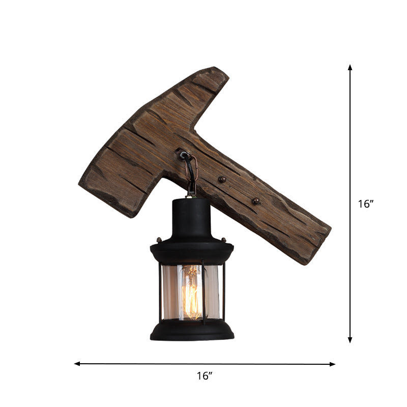 Frendorf | 1-Light Lantern Wandleuchtenkit Landschaft Braun Klarglas Wandhängelampe mit rechteckiger/semikreisförmiger Holzrückplatte