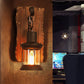 Frendorf | 1-Light Lantern Wandleuchtenkit Landschaft Braun Klarglas Wandhängelampe mit rechteckiger/semikreisförmiger Holzrückplatte