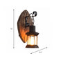 Frendorf | 1-Light Lantern Wandleuchtenkit Landschaft Braun Klarglas Wandhängelampe mit rechteckiger/semikreisförmiger Holzrückplatte