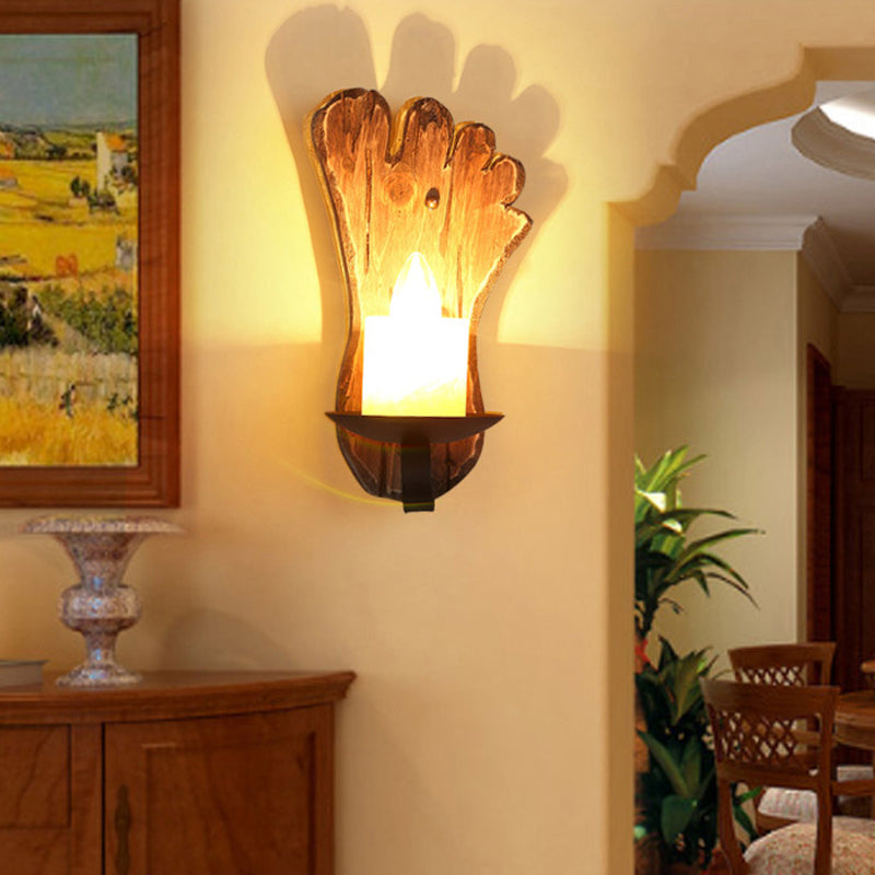 Frendorf | 1-Light Lantern Wandleuchtenkit Landschaft Braun Klarglas Wandhängelampe mit rechteckiger/semikreisförmiger Holzrückplatte