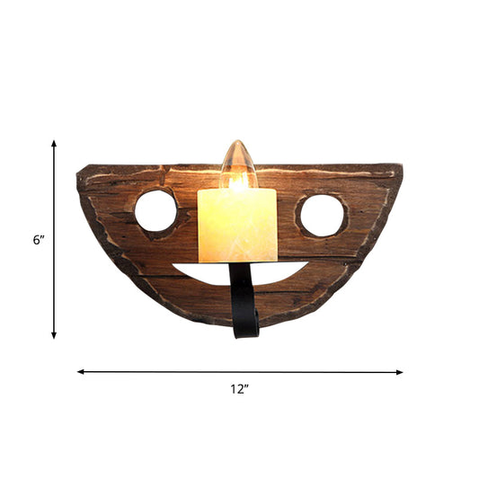 Frendorf | 1-Light Lantern Wandleuchtenkit Landschaft Braun Klarglas Wandhängelampe mit rechteckiger/semikreisförmiger Holzrückplatte