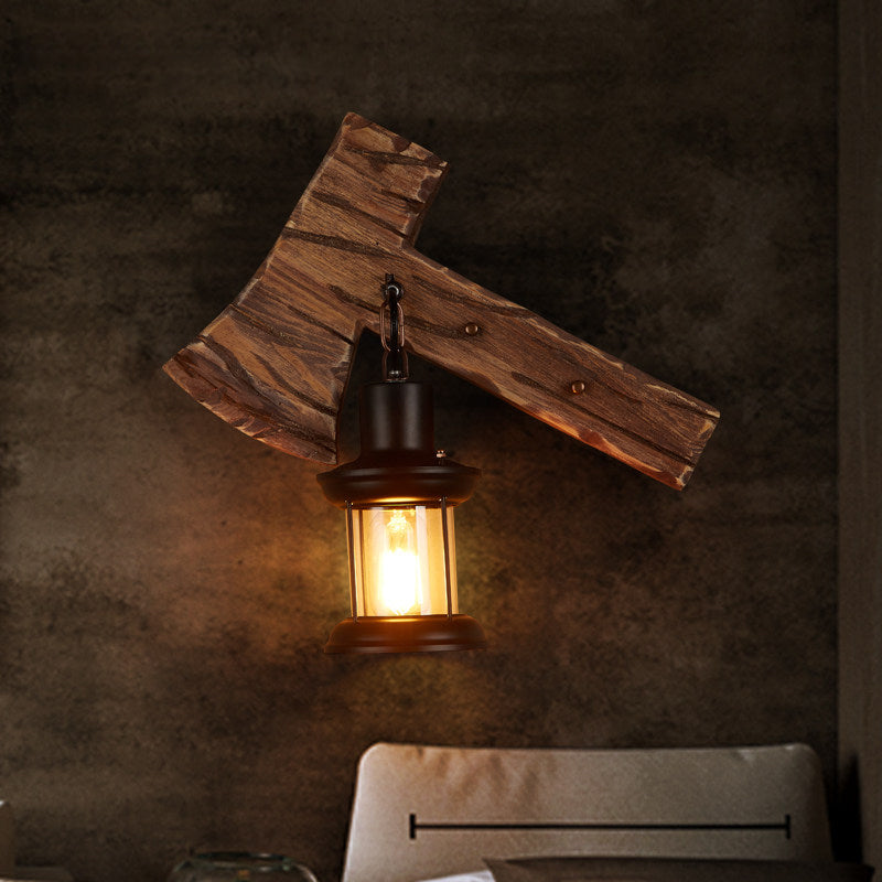oval/fischförmige Holz Wand Sconce Licht rustikal 1 Kopf Küche Wand montierte Lampe mit Kerze/Laterne in Braun