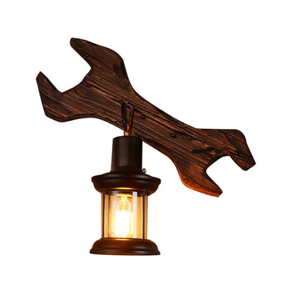 Frendorf | Ovale/Fischförmige Holz Wand Sconce Licht Rustikal 1 Kopf Küche Wandmontierte Lampe mit Kerze/Lattern in Braun