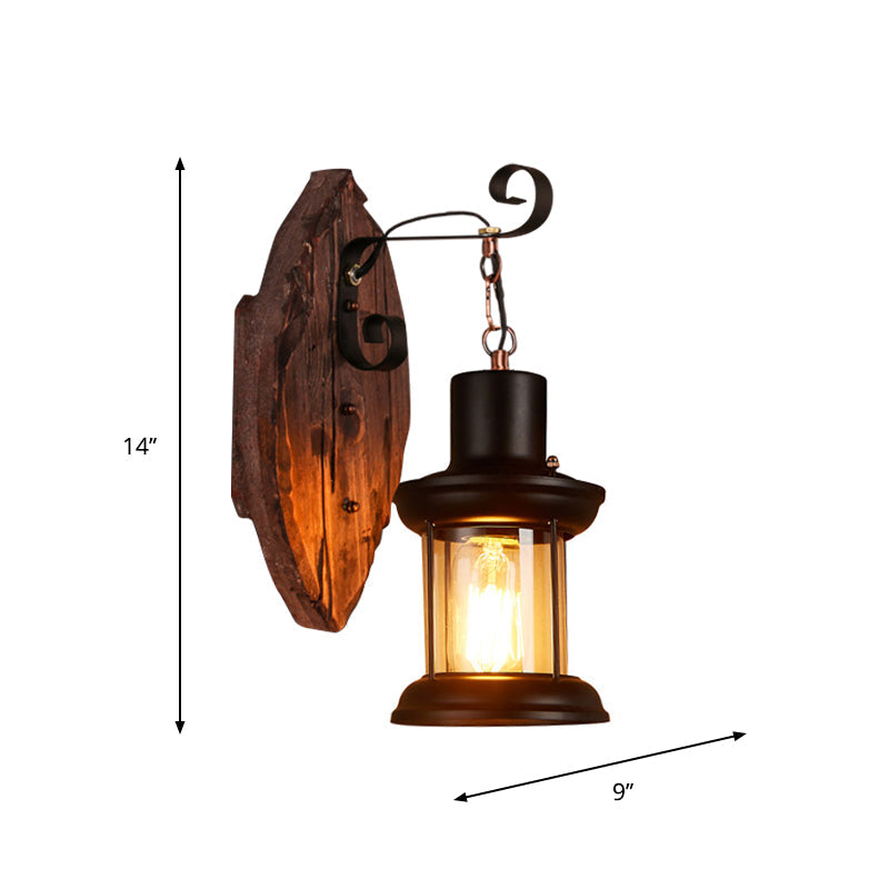 Frendorf | Ovale/Fischförmige Holz Wand Sconce Licht Rustikal 1 Kopf Küche Wandmontierte Lampe mit Kerze/Lattern in Braun