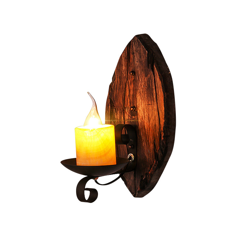 oval/fischförmige Holz Wand Sconce Licht rustikal 1 Kopf Küche Wand montierte Lampe mit Kerze/Laterne in Braun