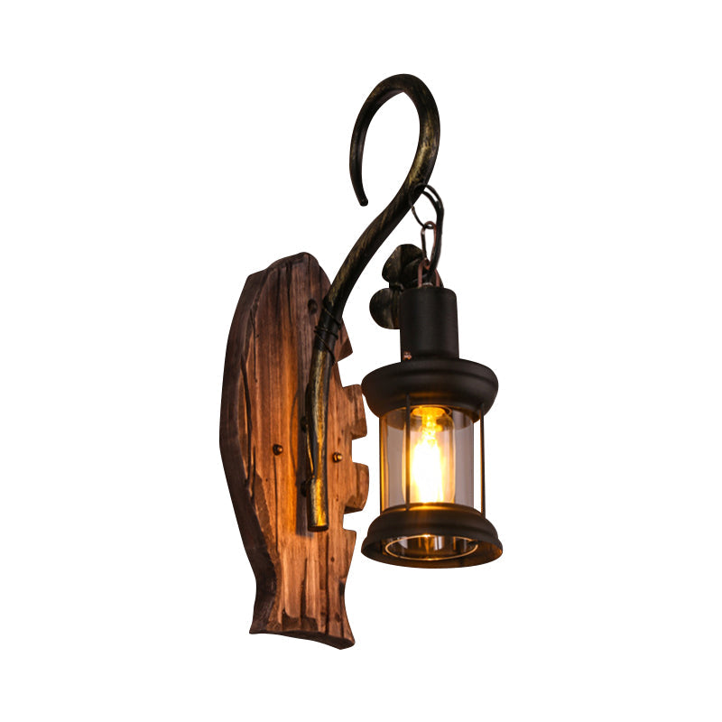 oval/fischförmige Holz Wand Sconce Licht rustikal 1 Kopf Küche Wand montierte Lampe mit Kerze/Laterne in Braun