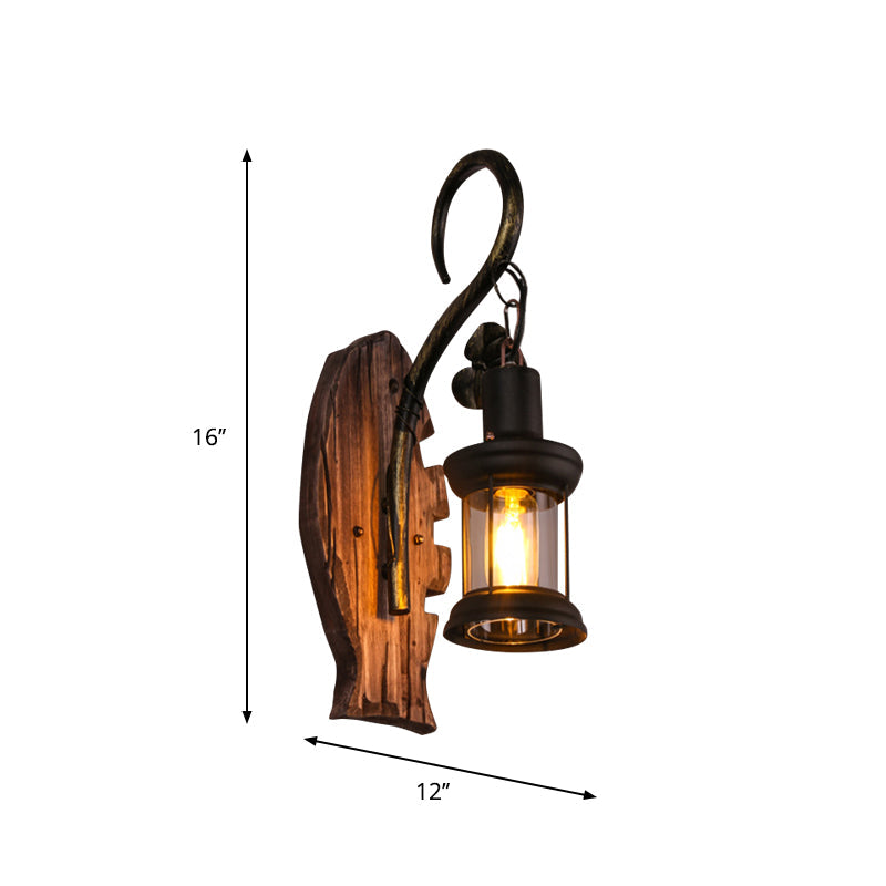 oval/fischförmige Holz Wand Sconce Licht rustikal 1 Kopf Küche Wand montierte Lampe mit Kerze/Laterne in Braun