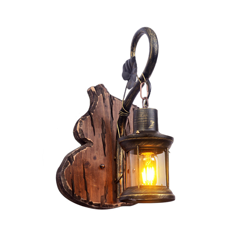 oval/fischförmige Holz Wand Sconce Licht rustikal 1 Kopf Küche Wand montierte Lampe mit Kerze/Laterne in Braun