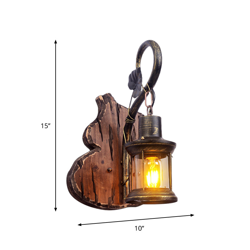 oval/fischförmige Holz Wand Sconce Licht rustikal 1 Kopf Küche Wand montierte Lampe mit Kerze/Laterne in Braun