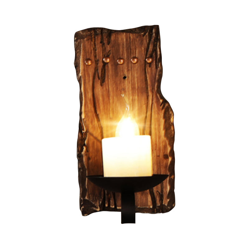 Frendorf | Ovale/Fischförmige Holz Wand Sconce Licht Rustikal 1 Kopf Küche Wandmontierte Lampe mit Kerze/Lattern in Braun