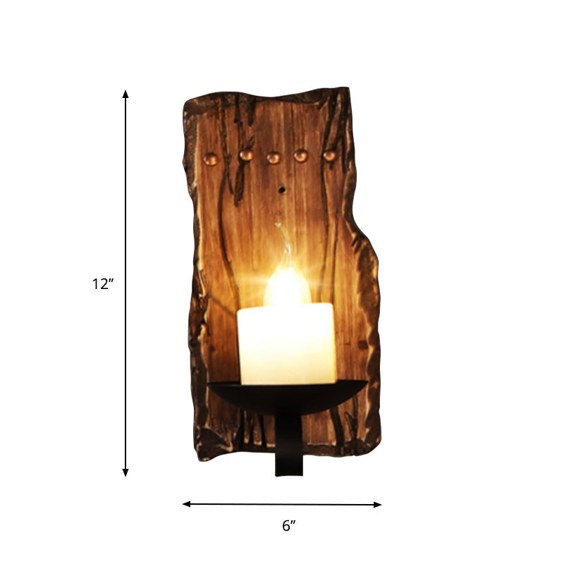 oval/fischförmige Holz Wand Sconce Licht rustikal 1 Kopf Küche Wand montierte Lampe mit Kerze/Laterne in Braun