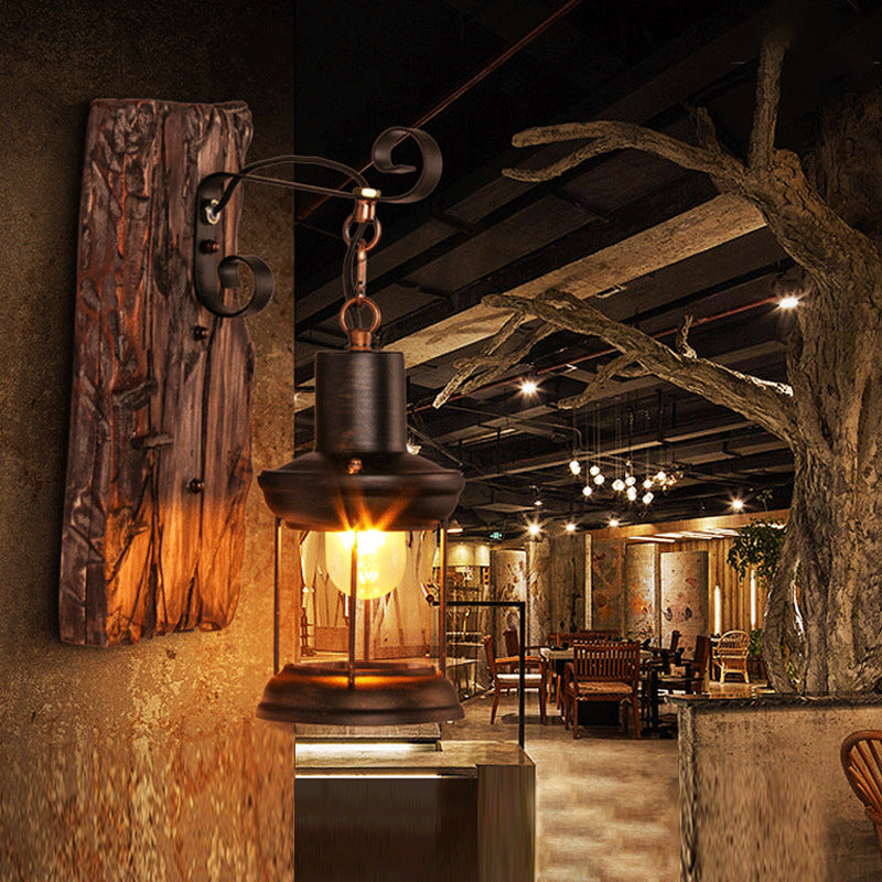Frendorf | Braune Laterne Wandhängelampe Nautisches Holz Einzel-Glühbirne Bistro Wandmontierte Beleuchtungseinrichtung