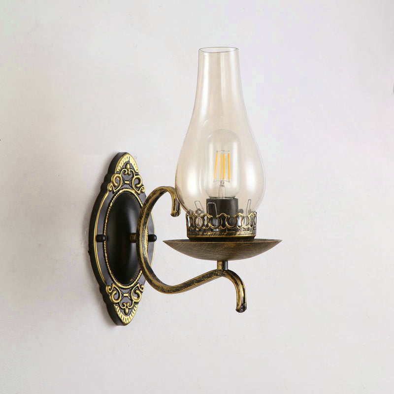 Frendorf | Einhülsige Wandleuchte Industrielle Flurwandleuchte mit Kerosin klarem/gefrostetem Glasschirm in Kupfer/Bronze