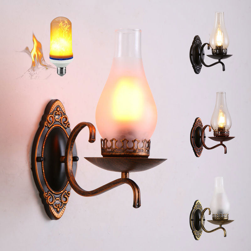 Frendorf | Einhülsige Wandleuchte Industrielle Flurwandleuchte mit Kerosin klarem/gefrostetem Glasschirm in Kupfer/Bronze