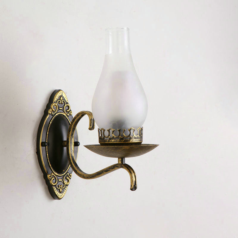 Frendorf | Einhülsige Wandleuchte Industrielle Flurwandleuchte mit Kerosin klarem/gefrostetem Glasschirm in Kupfer/Bronze