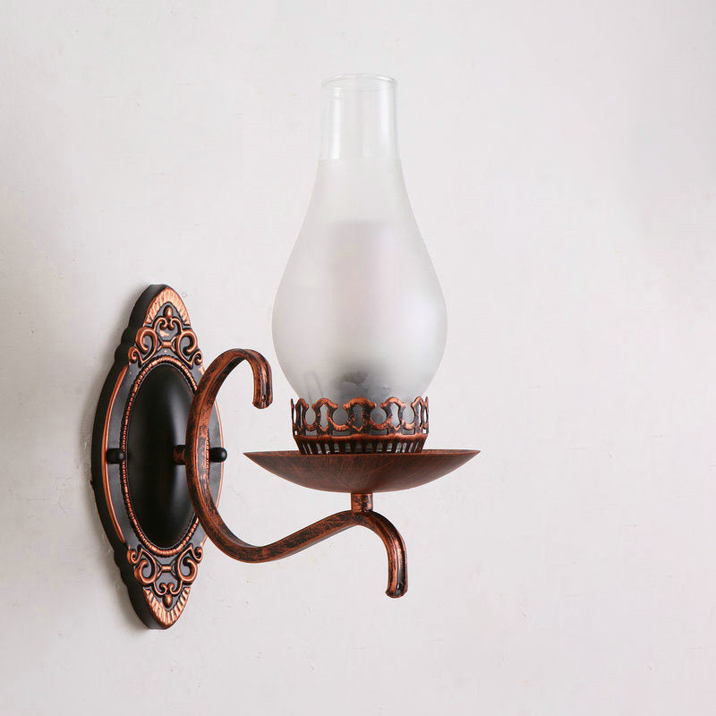 Frendorf | Einhülsige Wandleuchte Industrielle Flurwandleuchte mit Kerosin klarem/gefrostetem Glasschirm in Kupfer/Bronze