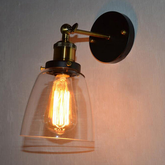 Frendorf | Warehouse Cloche Rotatable Wandlamp 1 Hoofd Transparante Glas Wandlicht Sconces in Zwart en Messing/Zwart