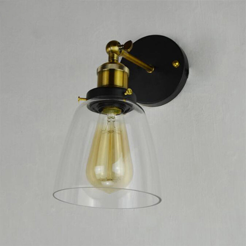 Frendorf | Warehouse Cloche Rotatable Wandlamp 1 Hoofd Transparante Glas Wandlicht Sconces in Zwart en Messing/Zwart