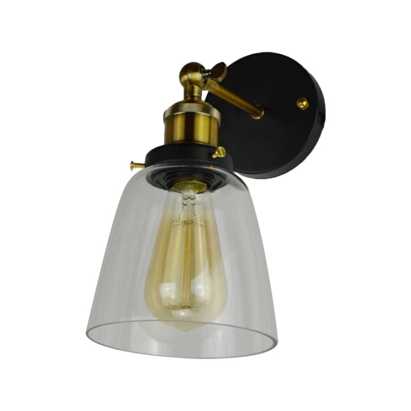 Frendorf | Warehouse Cloche Rotatable Wandlamp 1 Hoofd Transparante Glas Wandlicht Sconces in Zwart en Messing/Zwart