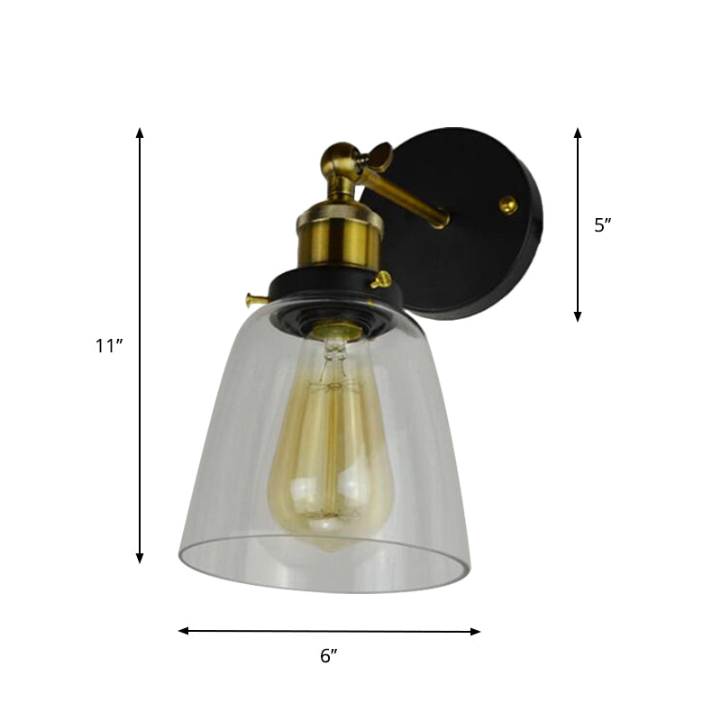 Frendorf | Warehouse Cloche Rotatable Wandlamp 1 Hoofd Transparante Glas Wandlicht Sconces in Zwart en Messing/Zwart