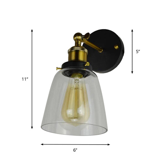 Frendorf | Warehouse Cloche Rotatable Wandlamp 1 Hoofd Transparante Glas Wandlicht Sconces in Zwart en Messing/Zwart