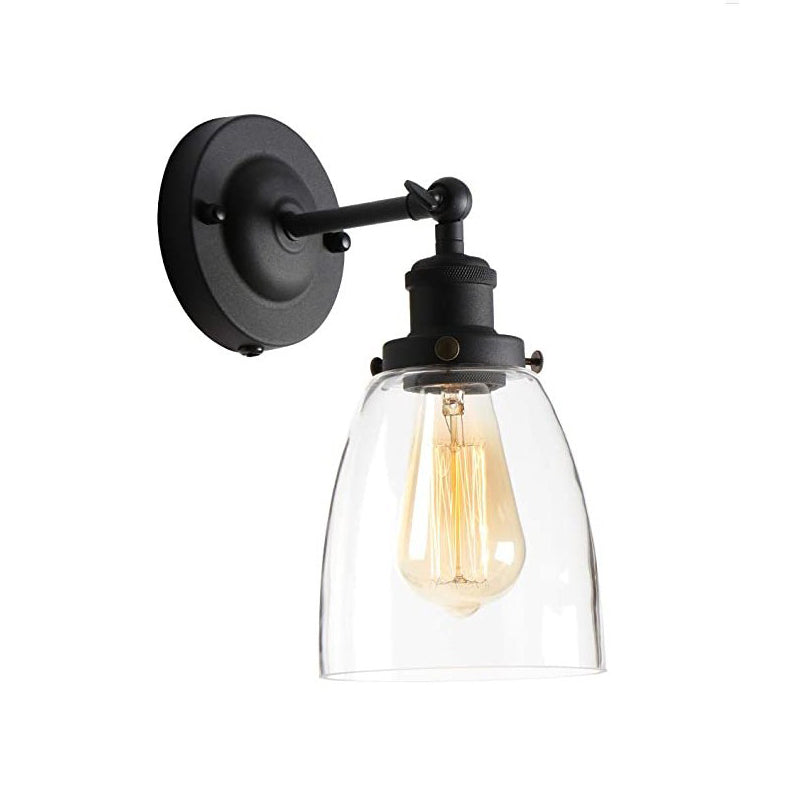 Frendorf | Warehouse Cloche Rotatable Wandlamp 1 Hoofd Transparante Glas Wandlicht Sconces in Zwart en Messing/Zwart