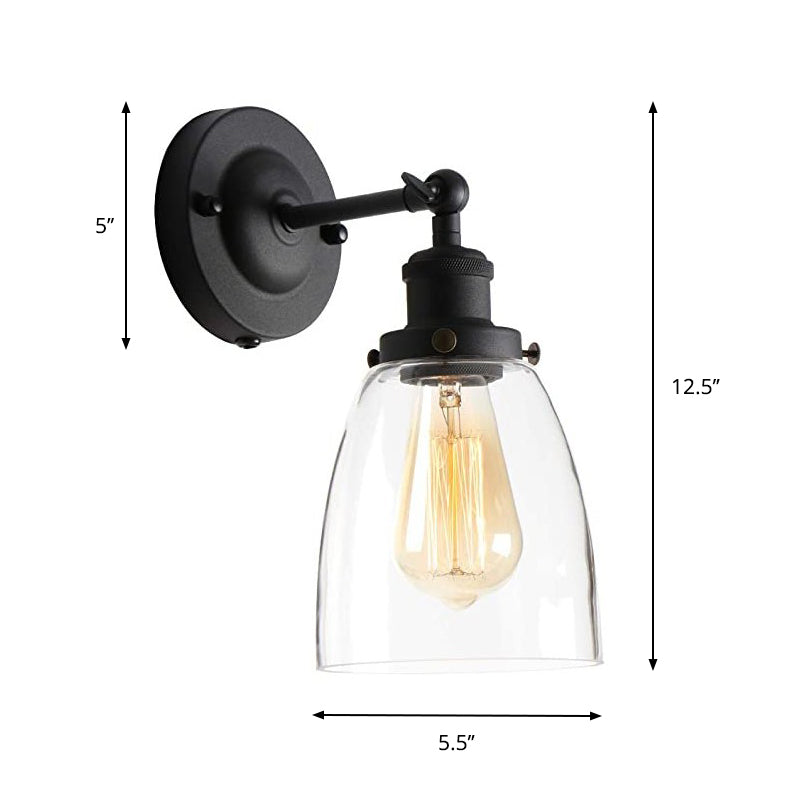 Frendorf | Warehouse Cloche Rotatable Wandlamp 1 Hoofd Transparante Glas Wandlicht Sconces in Zwart en Messing/Zwart