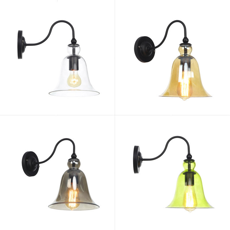 Frendorf | Grün/Klar/Bernstein Glas Carillon Wandlampe Loft 1 Glühbirne Wohnzimmer Gooseneck Wandmontierte Lampe in Schwarz
