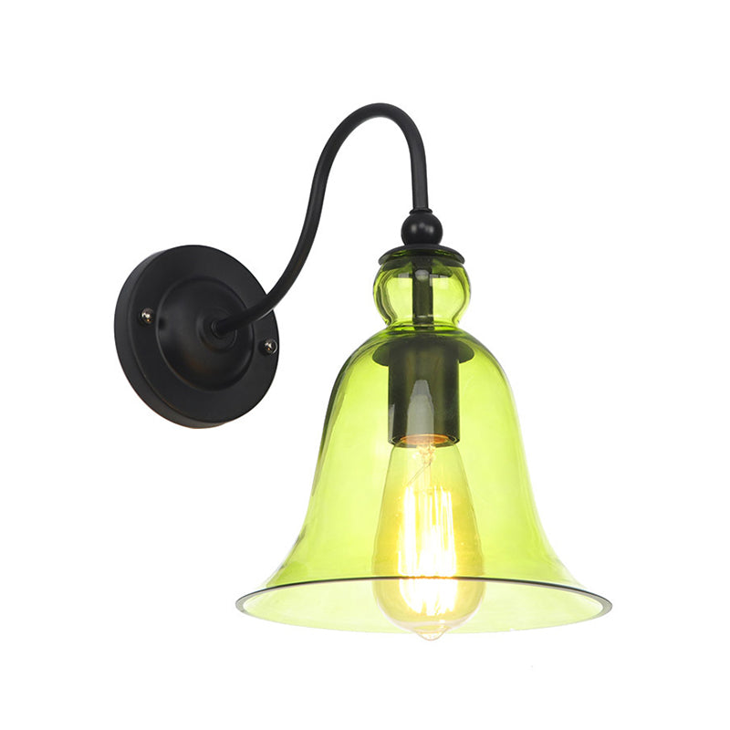 Frendorf | Grün/Klar/Bernstein Glas Carillon Wandlampe Loft 1 Glühbirne Wohnzimmer Gooseneck Wandmontierte Lampe in Schwarz