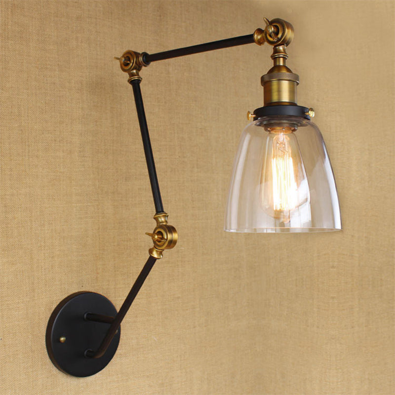 Frendorf | Verstellbare 3-Gelenkarm Eisene Wandlampe Industrie 1 Kopf Schlafzimmer Wandleselicht mit Globus/Saucer Klarglas-Schirm