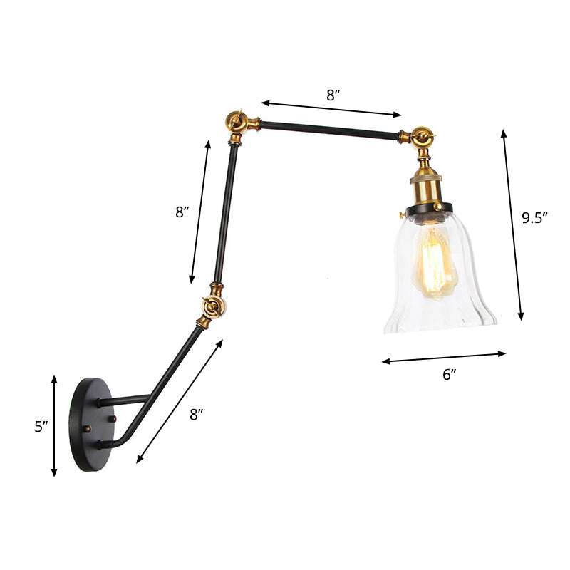 Frendorf | Verstellbare 3-Gelenkarm Eisene Wandlampe Industrie 1 Kopf Schlafzimmer Wandleselicht mit Globus/Saucer Klarglas-Schirm