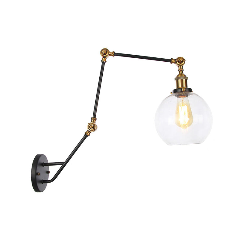 Frendorf | Verstellbare 3-Gelenkarm Eisene Wandlampe Industrie 1 Kopf Schlafzimmer Wandleselicht mit Globus/Saucer Klarglas-Schirm