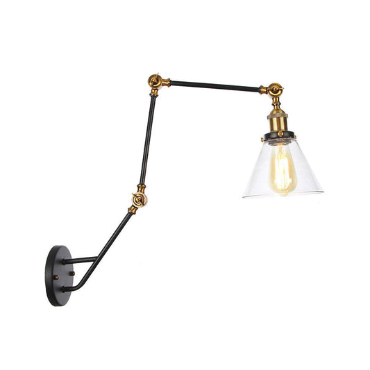 Frendorf | Verstellbare 3-Gelenkarm Eisene Wandlampe Industrie 1 Kopf Schlafzimmer Wandleselicht mit Globus/Saucer Klarglas-Schirm
