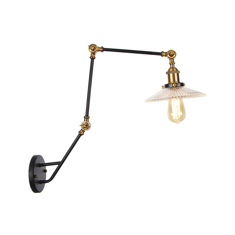Frendorf | Verstellbare 3-Gelenkarm Eisene Wandlampe Industrie 1 Kopf Schlafzimmer Wandleselicht mit Globus/Saucer Klarglas-Schirm