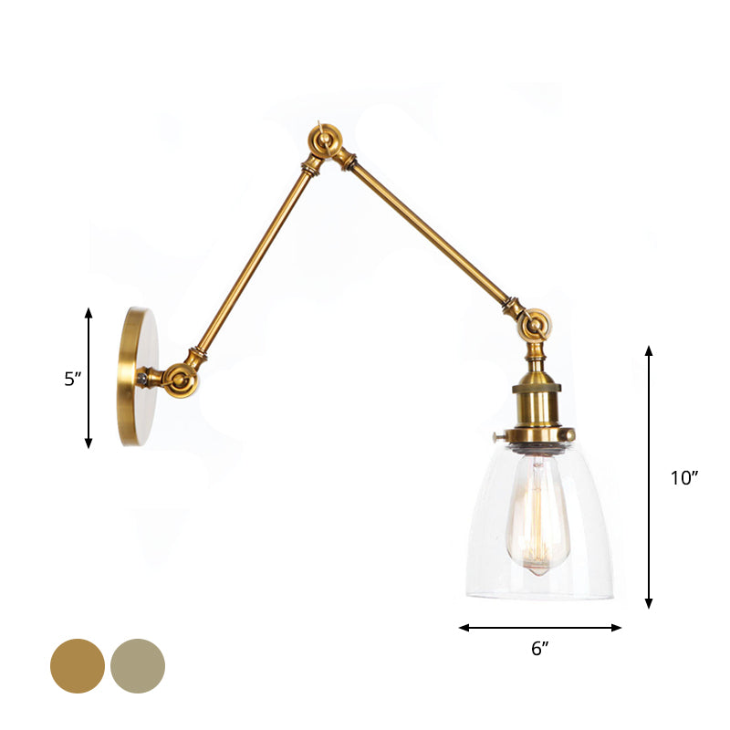 Frendorf | 1-Licht Klar Glas Wandleuchte Fixture Lager Brass/Bronze Schwenkarmschwenk Wandlampe mit Glocken/Kugel Klar Glas Schirm