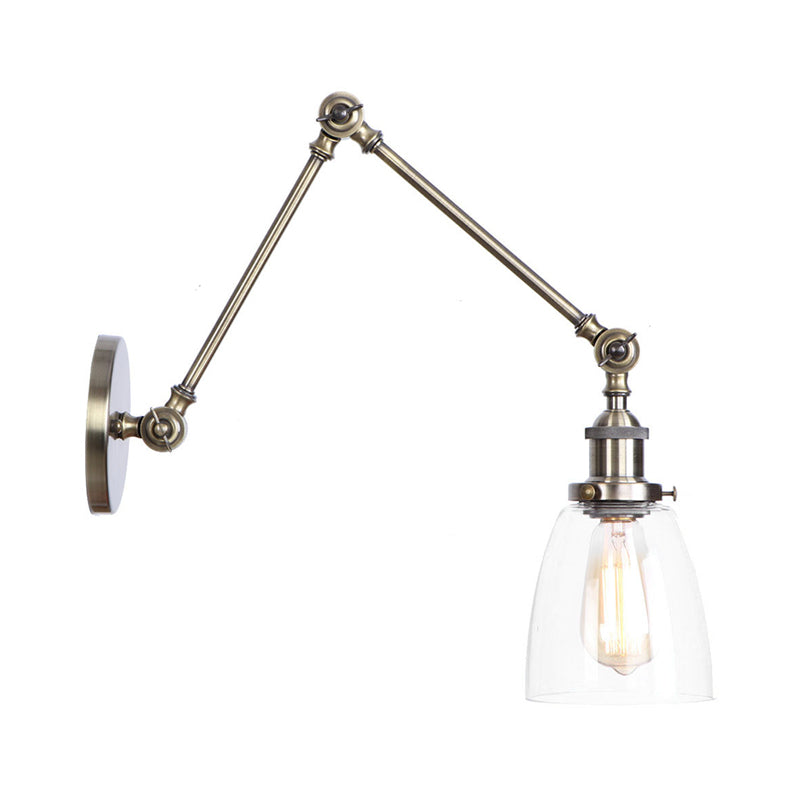 Frendorf | 1-Licht Klar Glas Wandleuchte Fixture Lager Brass/Bronze Schwenkarmschwenk Wandlampe mit Glocken/Kugel Klar Glas Schirm
