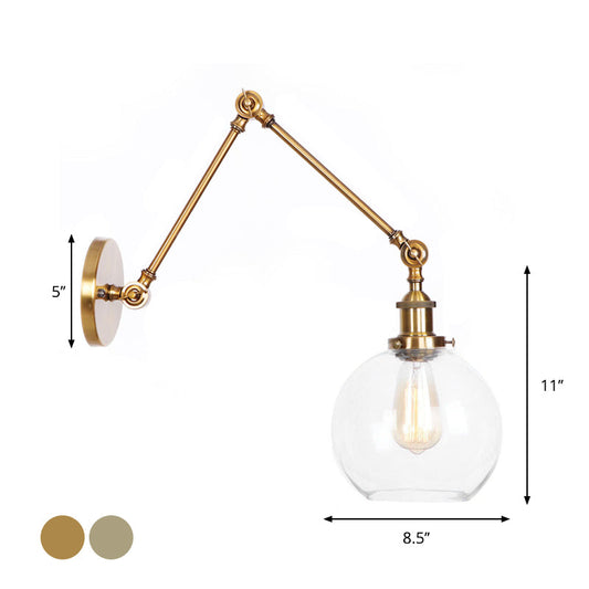 Frendorf | 1-Licht Klar Glas Wandleuchte Fixture Lager Brass/Bronze Schwenkarmschwenk Wandlampe mit Glocken/Kugel Klar Glas Schirm