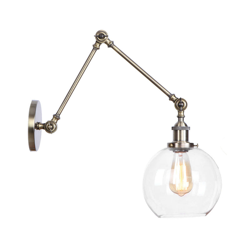 Frendorf | 1-Licht Klar Glas Wandleuchte Fixture Lager Brass/Bronze Schwenkarmschwenk Wandlampe mit Glocken/Kugel Klar Glas Schirm