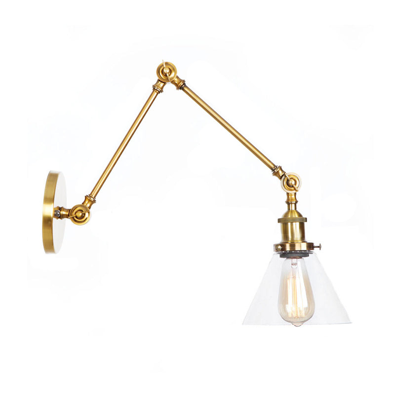 Frendorf | 1-Licht Klar Glas Wandleuchte Fixture Lager Brass/Bronze Schwenkarmschwenk Wandlampe mit Glocken/Kugel Klar Glas Schirm