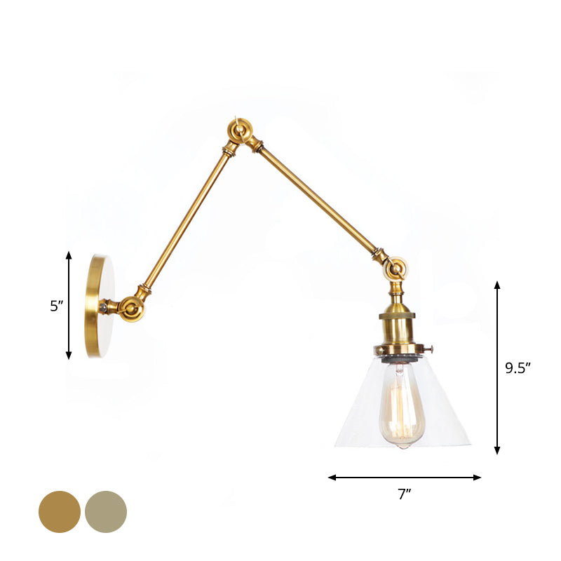 Frendorf | 1-Licht Klar Glas Wandleuchte Fixture Lager Brass/Bronze Schwenkarmschwenk Wandlampe mit Glocken/Kugel Klar Glas Schirm