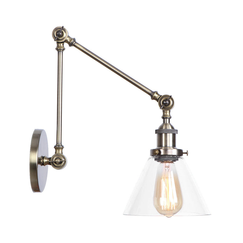 Frendorf | 1-Licht Klar Glas Wandleuchte Fixture Lager Brass/Bronze Schwenkarmschwenk Wandlampe mit Glocken/Kugel Klar Glas Schirm