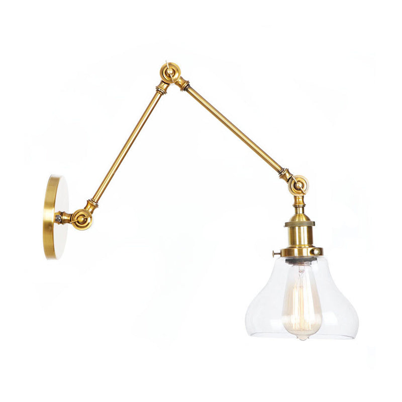 Frendorf | 1-Licht Klar Glas Wandleuchte Fixture Lager Brass/Bronze Schwenkarmschwenk Wandlampe mit Glocken/Kugel Klar Glas Schirm